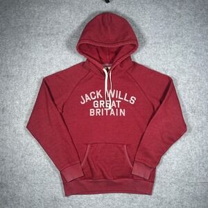 Jack Wills Hoodie Mens L Red Great Britain Graphic Pullover Preppy British Sport